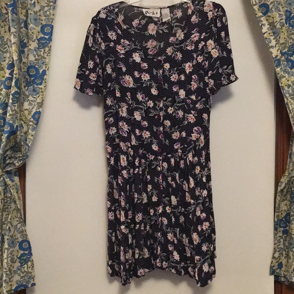 Vintage 90s Floral Button Pioka Dress